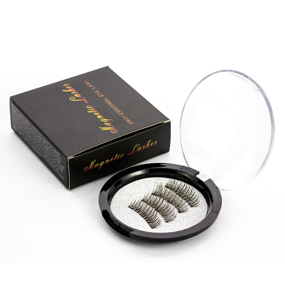Three Magnetic Glue-Free Magnetic Eyelashes Small Round Box Magnet False Eyelashes