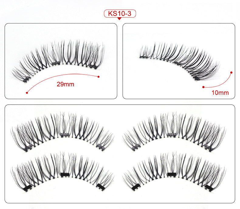 Three Magnetic Glue-Free Magnetic Eyelashes Small Round Box Magnet False Eyelashes