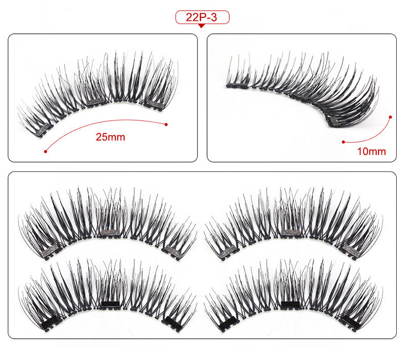 Three Magnetic Glue-Free Magnetic Eyelashes Small Round Box Magnet False Eyelashes