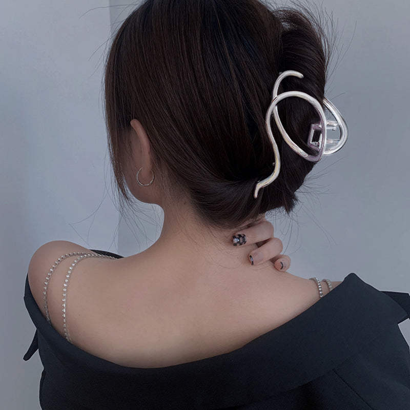Metal High-grade Sense Grip Special-interest Design Cold Wind Large Hollow Lines Back Head Hairpin Tide