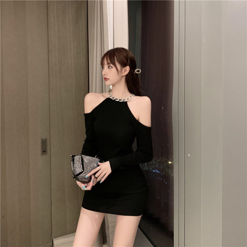Women's New Halterneck Decorative Diamond Tight Slim Dress