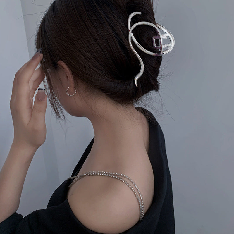 Metal High-grade Sense Grip Special-interest Design Cold Wind Large Hollow Lines Back Head Hairpin Tide