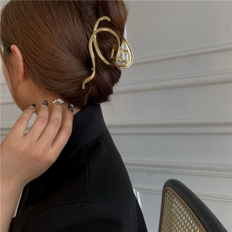 Metal High-grade Sense Grip Special-interest Design Cold Wind Large Hollow Lines Back Head Hairpin Tide
