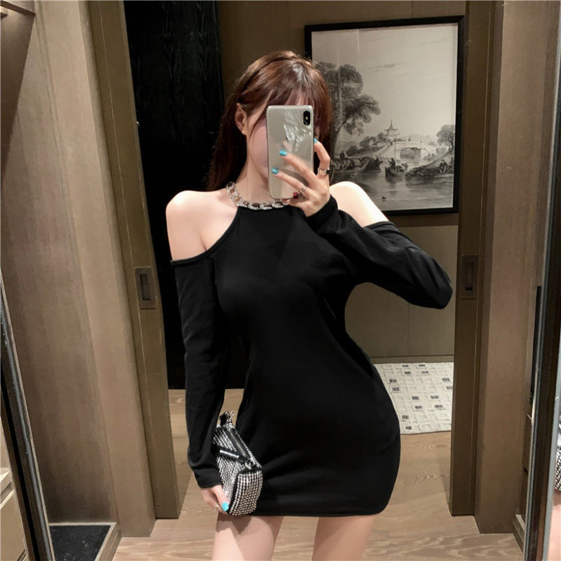 Women's New Halterneck Decorative Diamond Tight Slim Dress